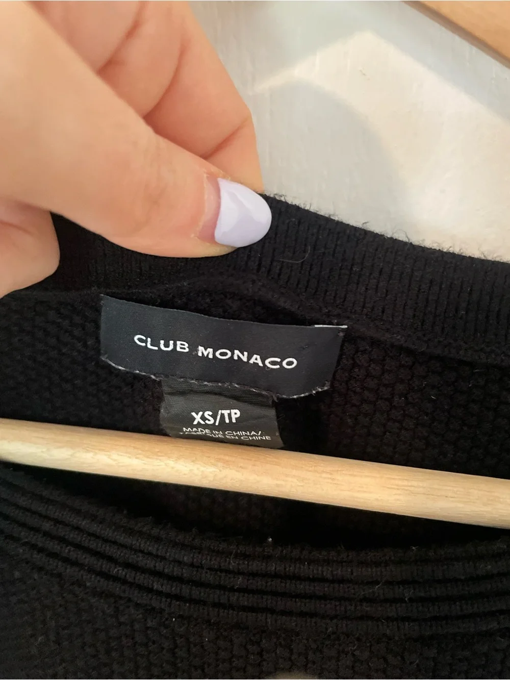 Club Monaco Black Textured Knit Top with Short Sleeves - Picture 2 of 2